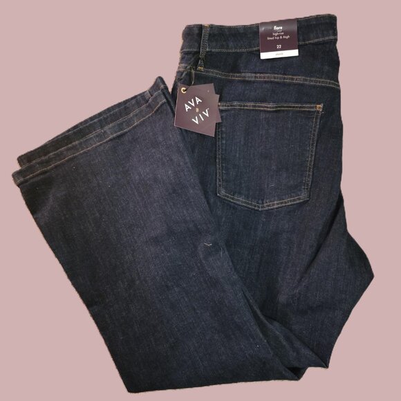AVA & VIV NWT Women's Plus Size 22 Jeans high-rise Flare Stretch Blue No Gap - Picture 1 of 5